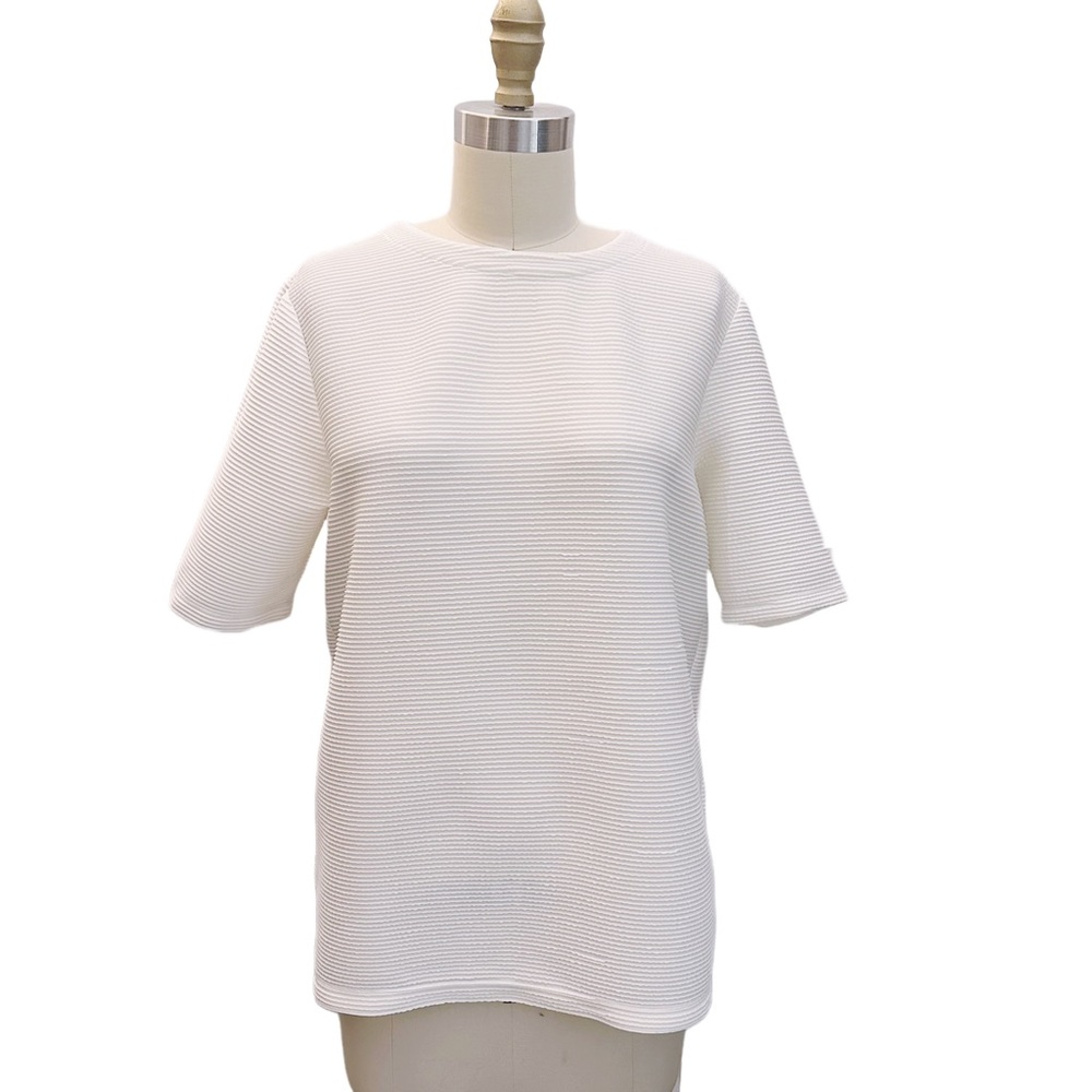 Reiss Ribbed Short Sleeve Blouse Top Ivory